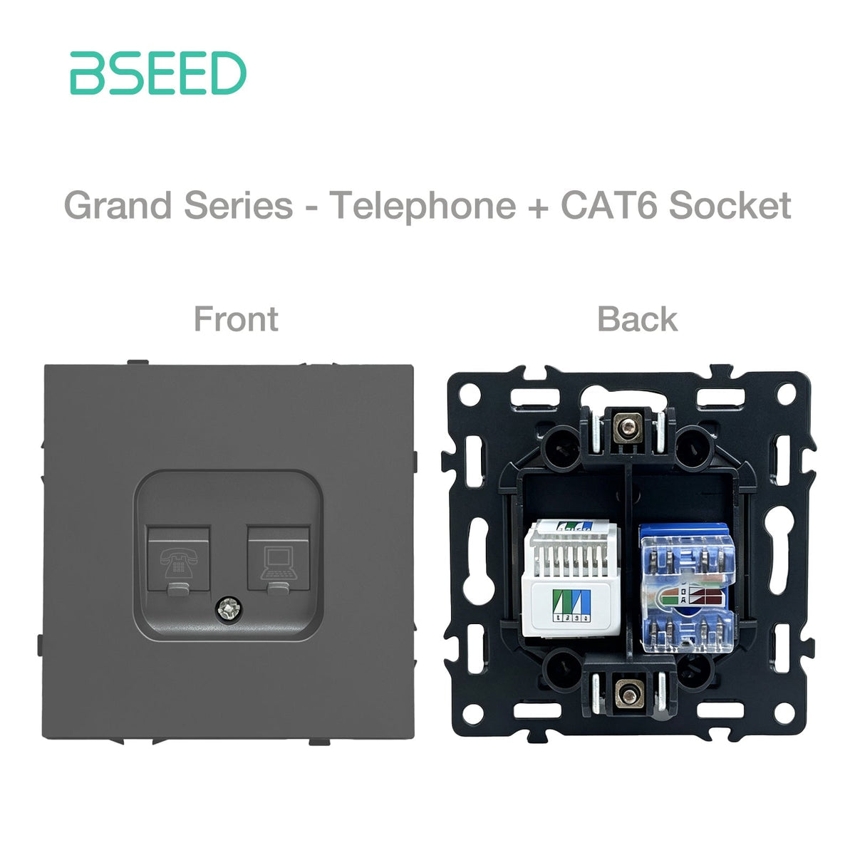 Grand Series DIY Part Customized free combinations Plastic Panels Grey Color Power Outlets & Sockets Bseedswitch Telephone with Internet CAT6 Sokcet 