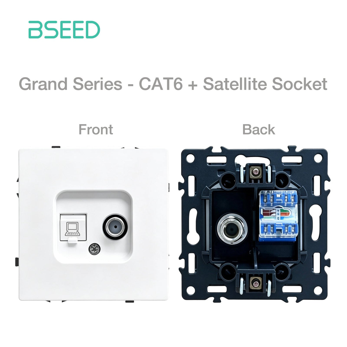 Grand Series DIY Part Customized free combinations Plastic Panels White Color Power Outlets & Sockets Bseedswitch Internet CAT6 with Satellite Socket 