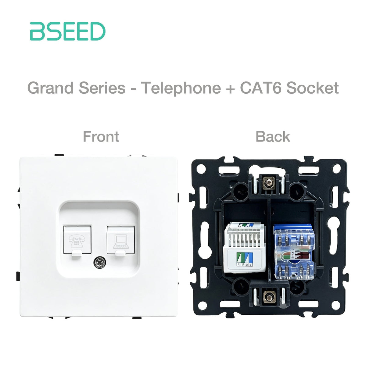 Grand Series DIY Part Customized free combinations Plastic Panels White Color Power Outlets & Sockets Bseedswitch Telephone with Internet CAT6 Socket 