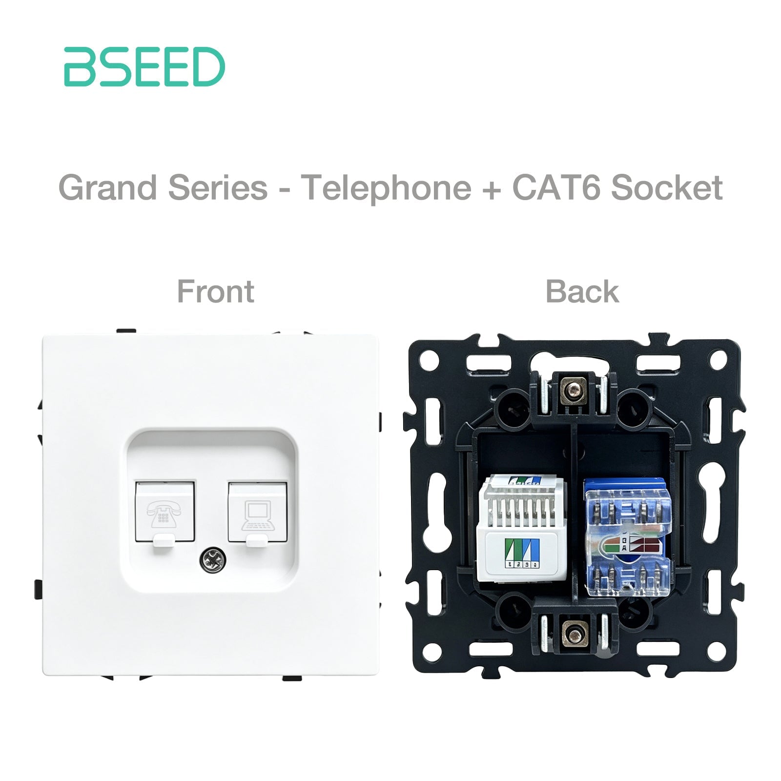 Grand Series DIY Part Customized free combinations Plastic Panels White Color Power Outlets & Sockets Bseedswitch Telephone with Internet CAT6 Socket 