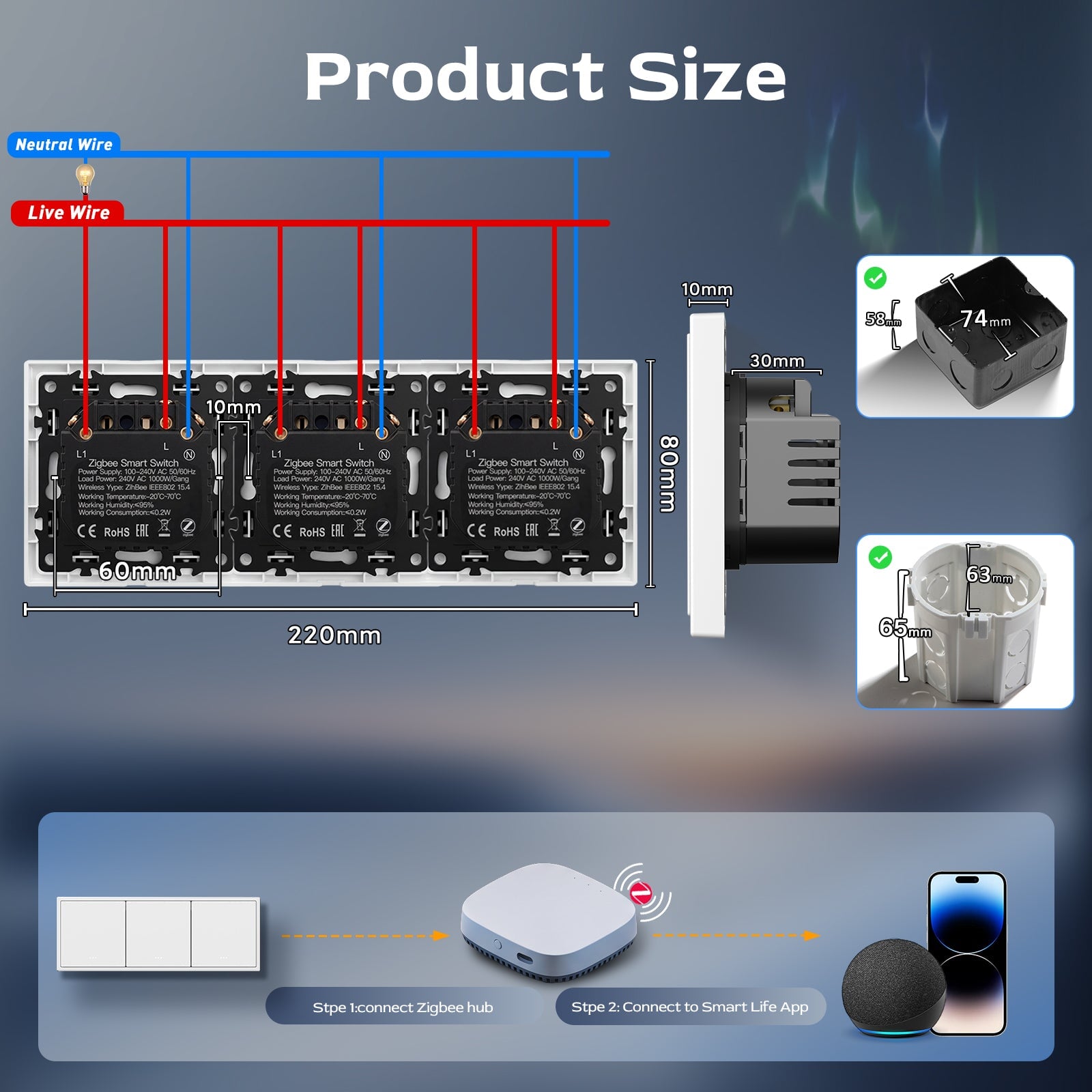 BSEED Gand Series Zigbee Light Switch (With Neutral) Recessed light switches Triple Switch Light Switches Bseedswitch 