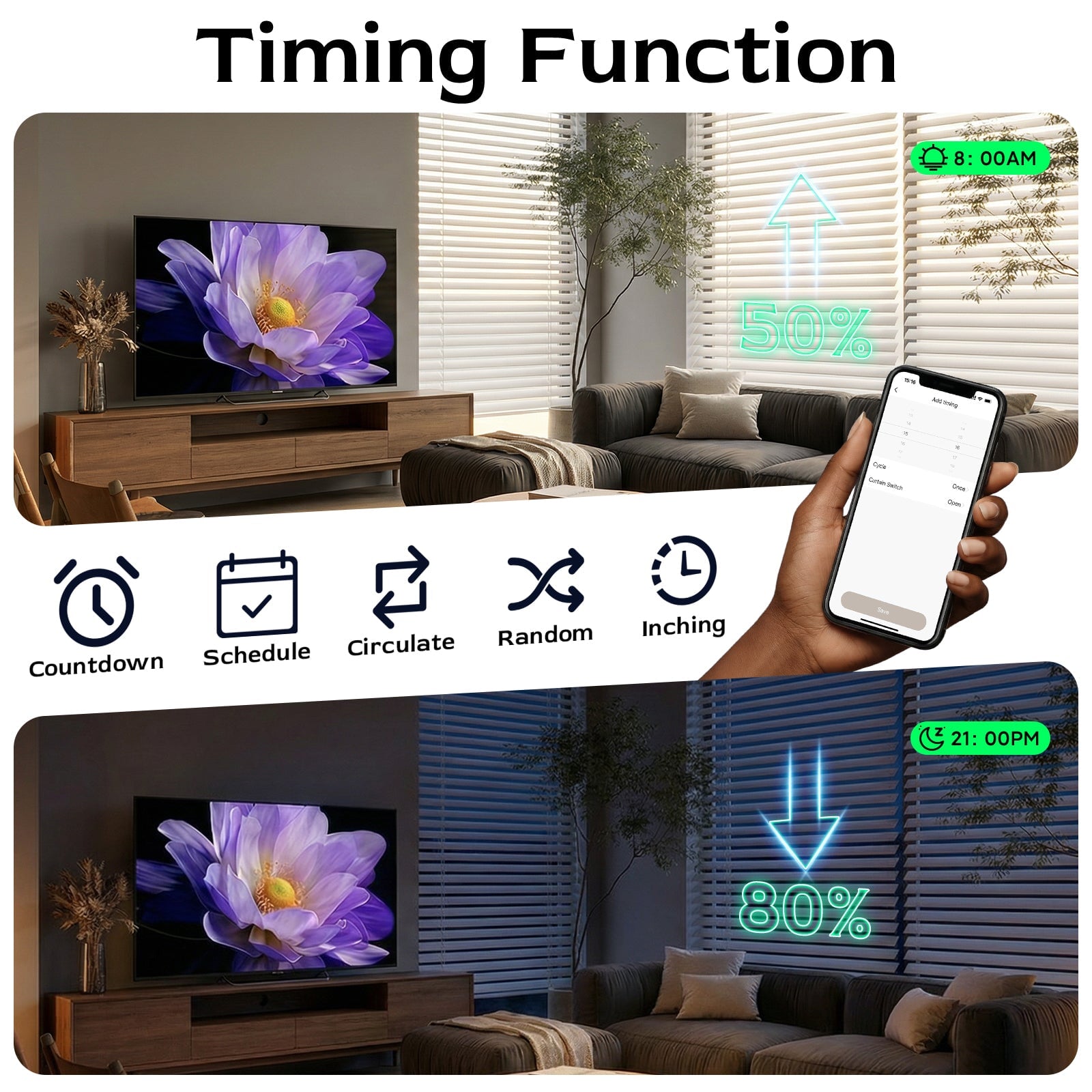 Bseed Smart Wifi Roller Shutter Switch Glass Panel Tuya App Vertical version