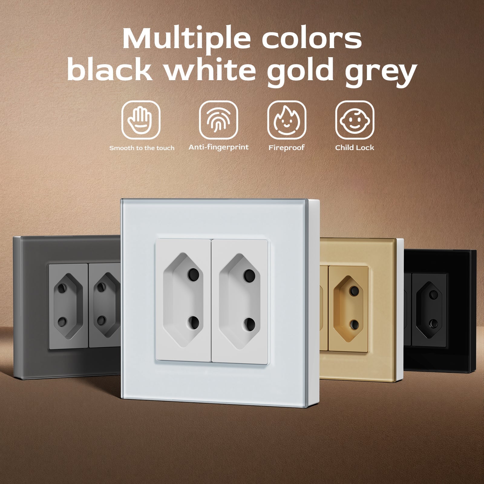 BSEED Double Sockets Power Wall Outlet Type F plug Sockket Eu It Standards 10A Socket Glass Panel Power Outlets & Sockets Bseedswitch 