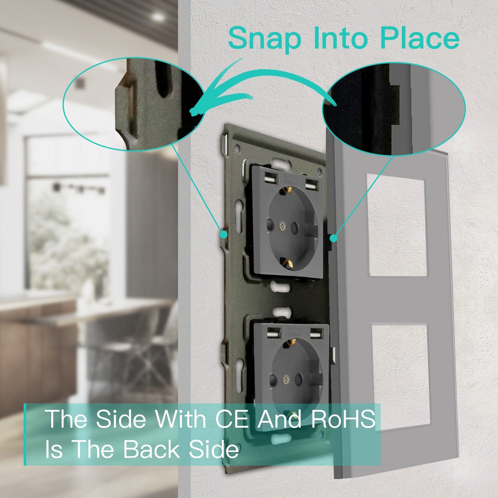 BSEED EU Sockets with 2.1A Double USB Port Interface Outlet Wall Socket Power Outlets & Sockets Bseedswitch 