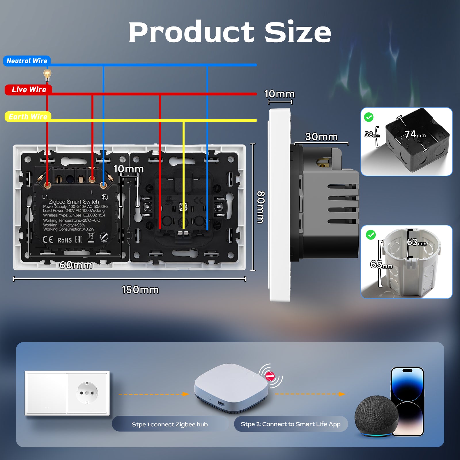 BSEED Gand Series Zigbee Light Switch (With Neutral) with Normal Eu Socket