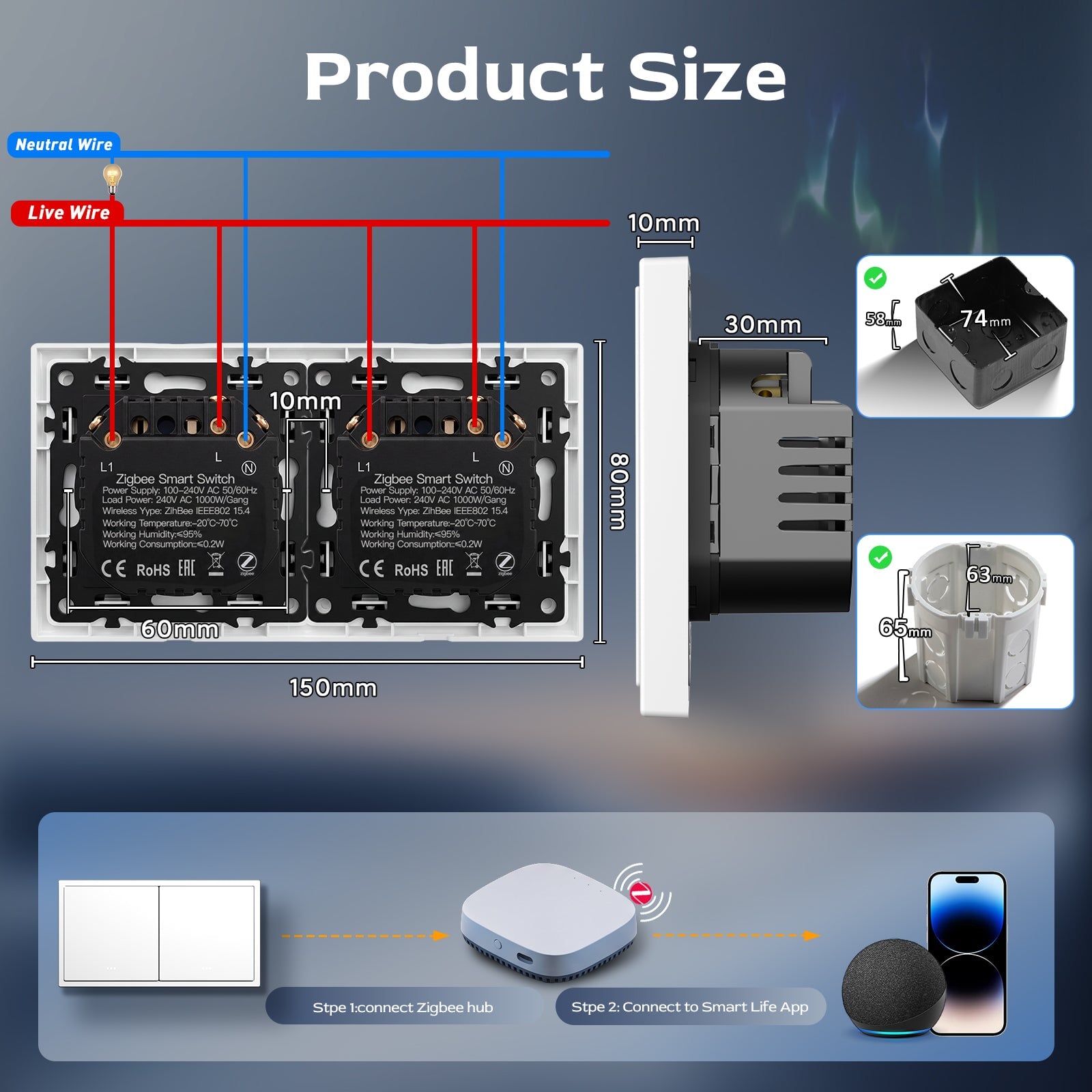 BSEED Gand Series Zigbee Light Switch (With Neutral) Recessed light switches Double Switch Light Switches Bseedswitch 