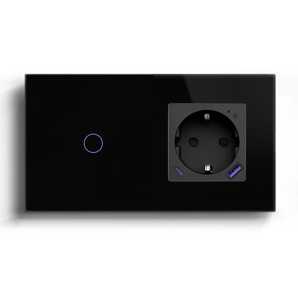 Personalização de produto BSEED: interruptor 1Gang Zigbee Bseed com tomada Zigbee UE, monitorização de energia e porta USB-C 
