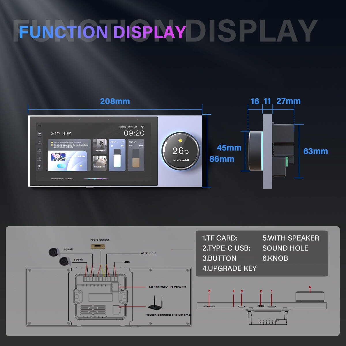 BSEED 6 inch smart panel electrical for home Multi-functional Control Panel With Knob EU standard central control panel Bseedswitch 