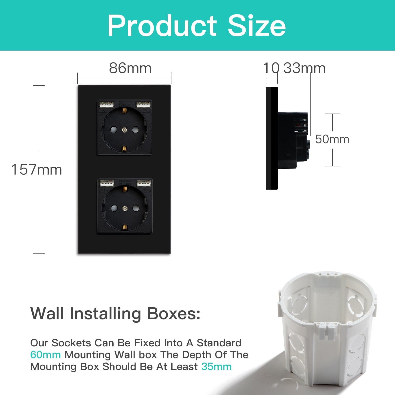 BSEED EU Sockets with 2.1A Double USB Port Interface Outlet Wall Socket Power Outlets & Sockets Bseedswitch 