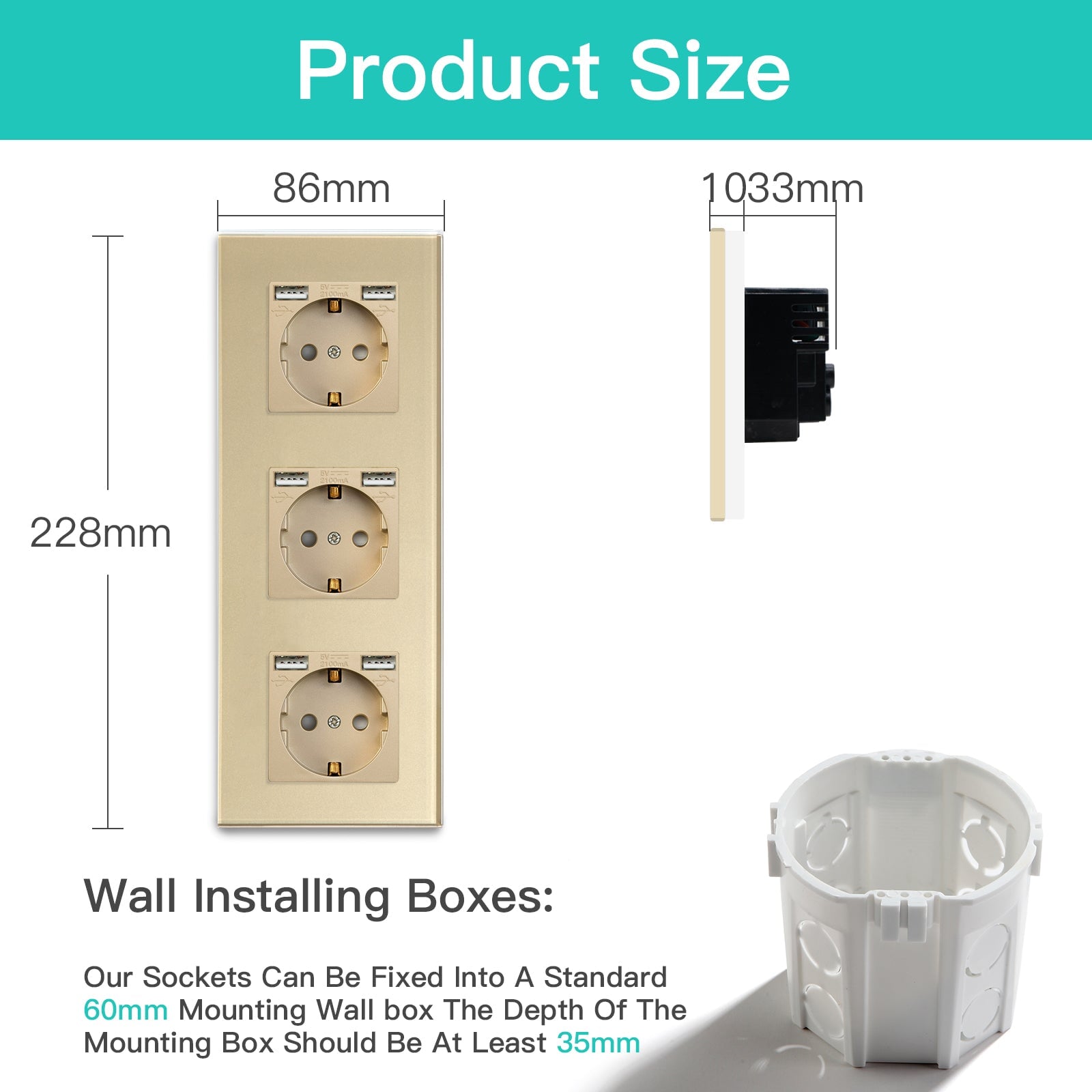 BSEED EU Sockets with 2.1A Double USB Port Interface Outlet Wall Socket Power Outlets & Sockets Bseedswitch 