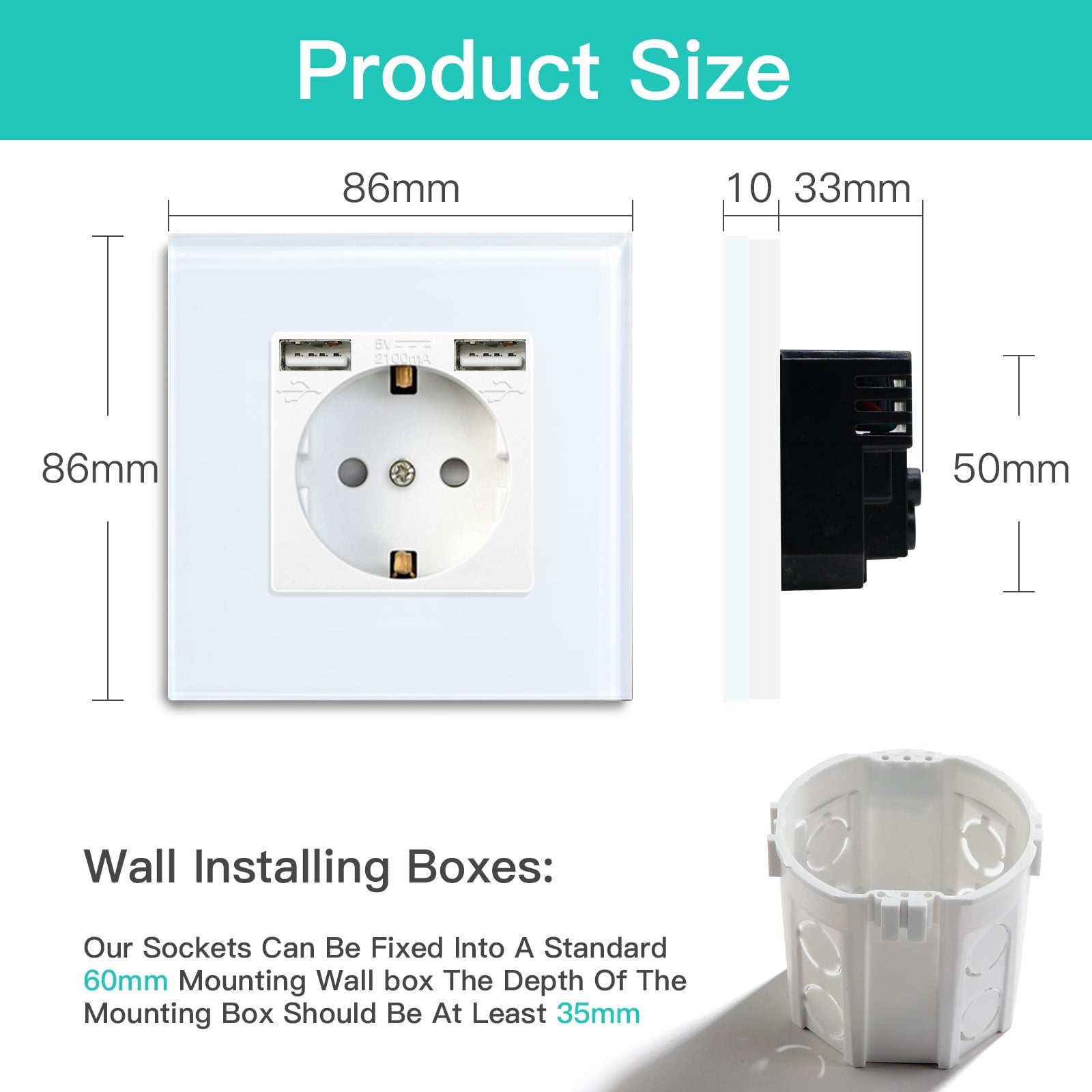 BSEED EU Sockets with 2.1A Double USB Port Interface Outlet Wall Socket Power Outlets & Sockets Bseedswitch 