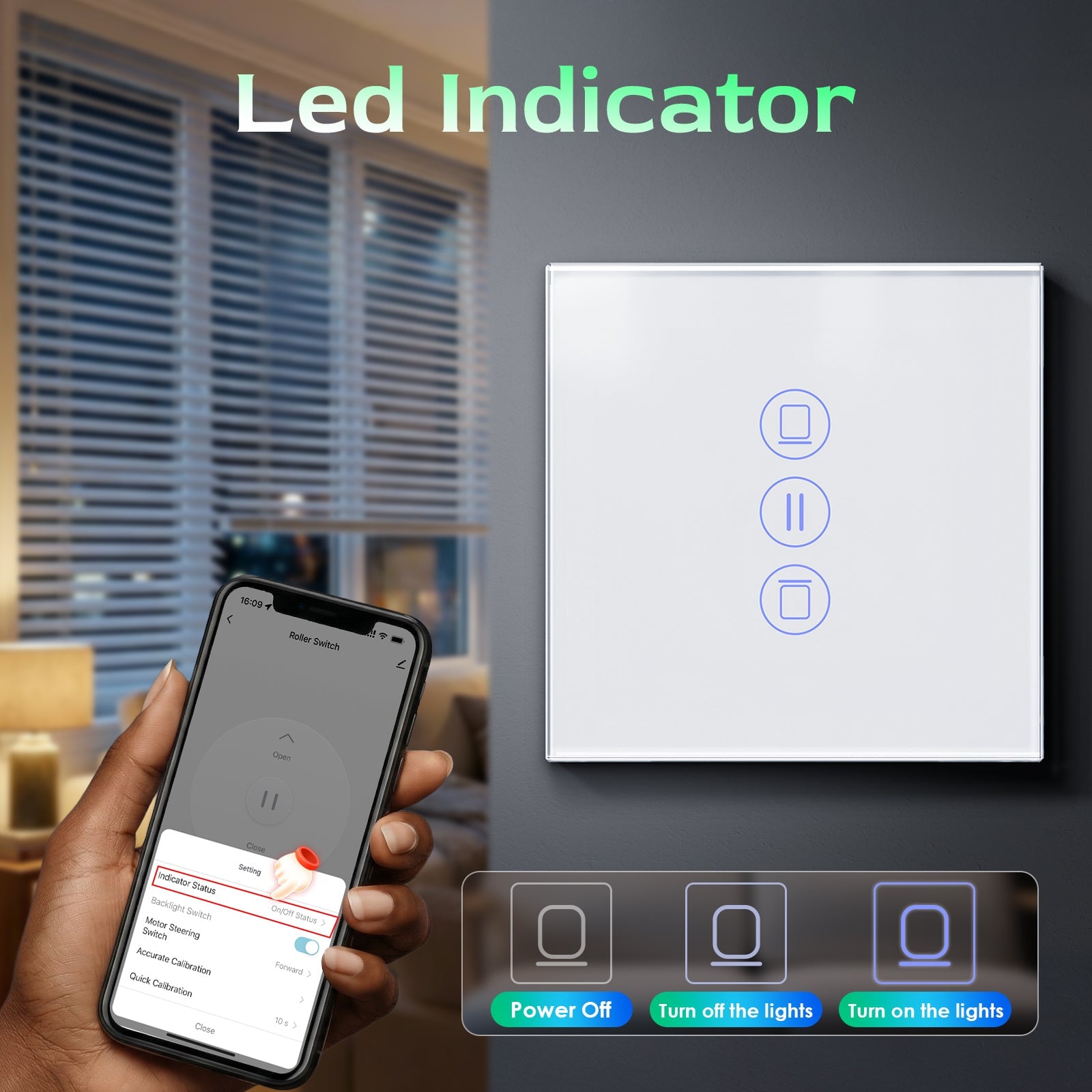 Bseed Smart Wifi Roller Shutter Switch Glass Panel Tuya App Vertical version