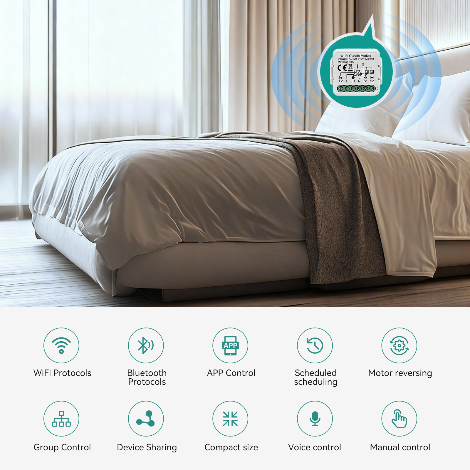 BSEED Smart Zigbee Curtain switch module smart switch for control of curtains blinds and shutters.