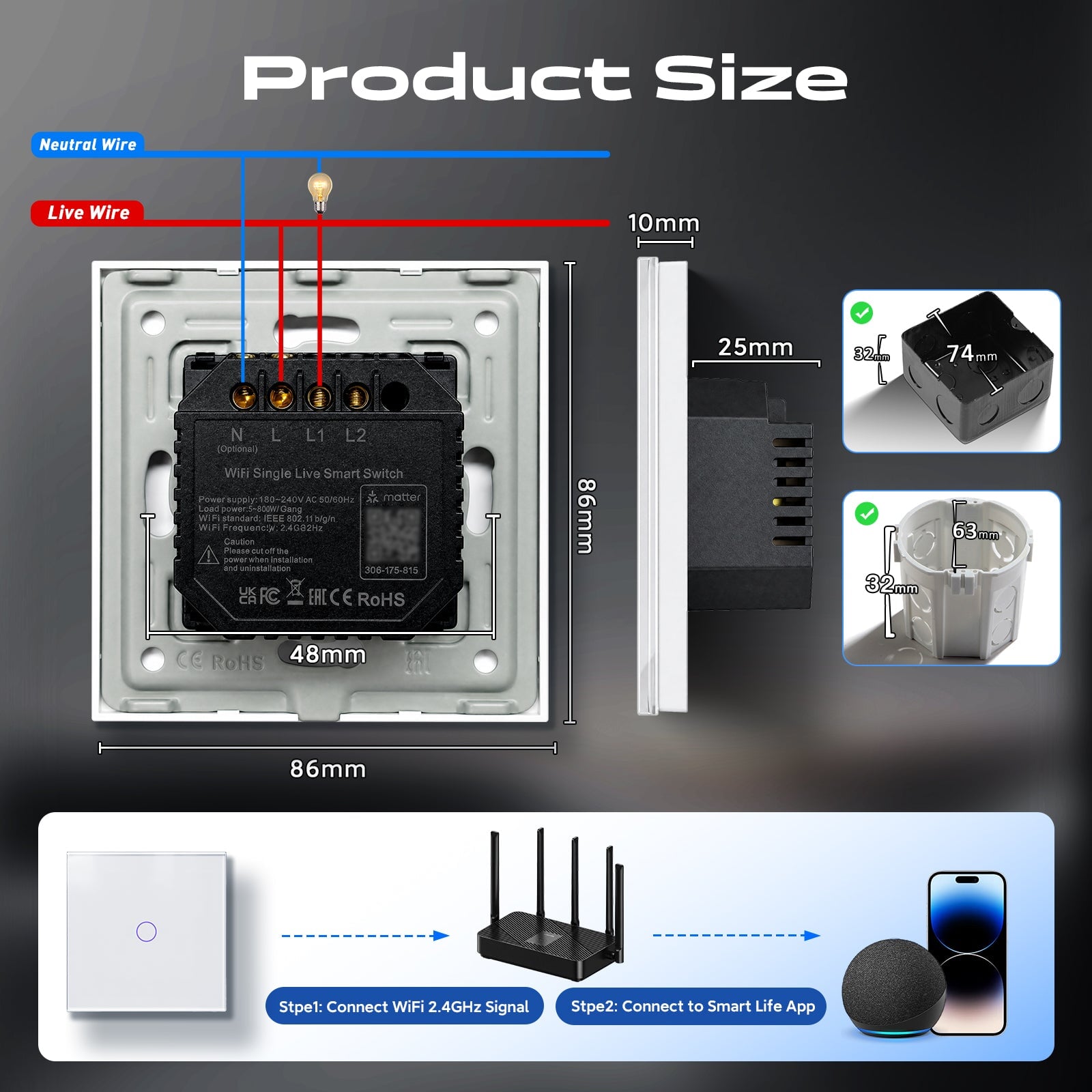 light switch intelligent Bseed Matter Wifi, interrupteur mural électrique, interrupteurs d'éclairage, Bseedswitch 