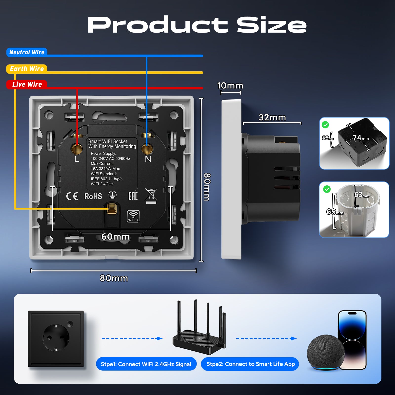 BSEED Grand Smart Wifi Socket With Energy Monitoring Smart Eu Socket