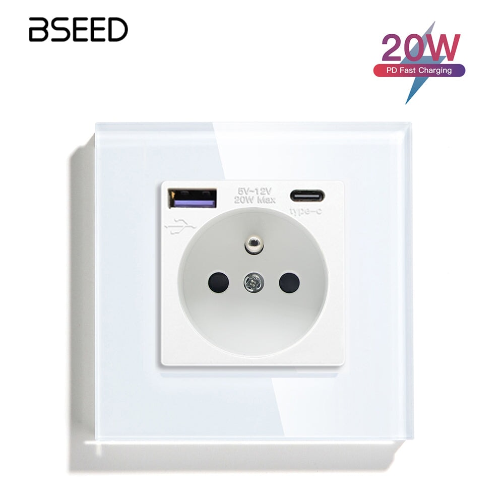 BSEED FR sockets with 20W PD Fast Charge Type-C Interface Outlet Wall Socket Power Outlets & Sockets Bseedswitch White Signle 
