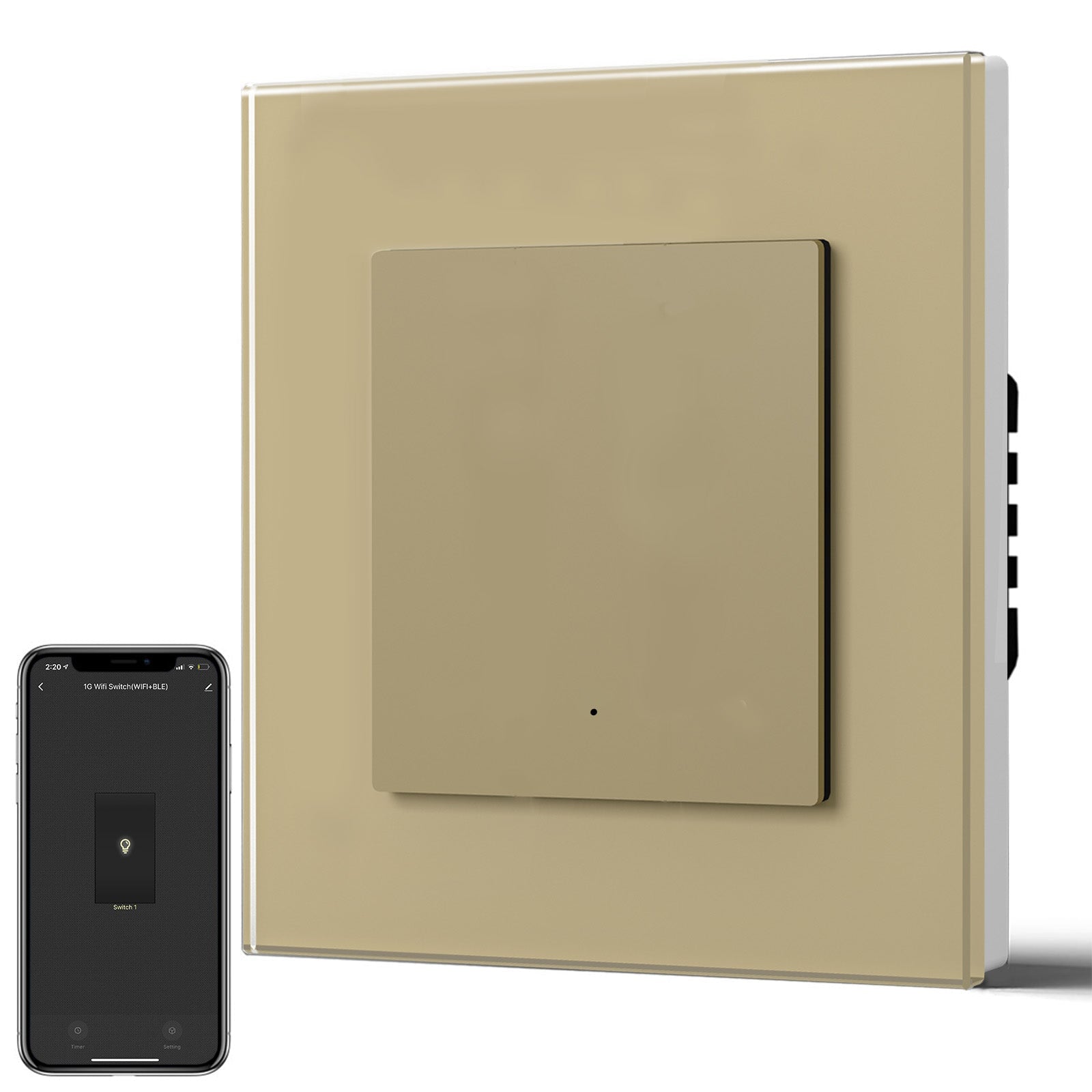 BSEED Smart Wifi Light Switch (With Neutral) Light Switches Bseedswitch Gold Glass 1 Gang