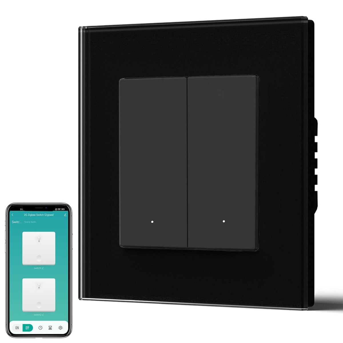 BSEED Smart Zigbee Light Switch (With Neutral) Hub required Switch work with tuya Alexa Light Switches Bseedswitch Black Glass 2 Gang