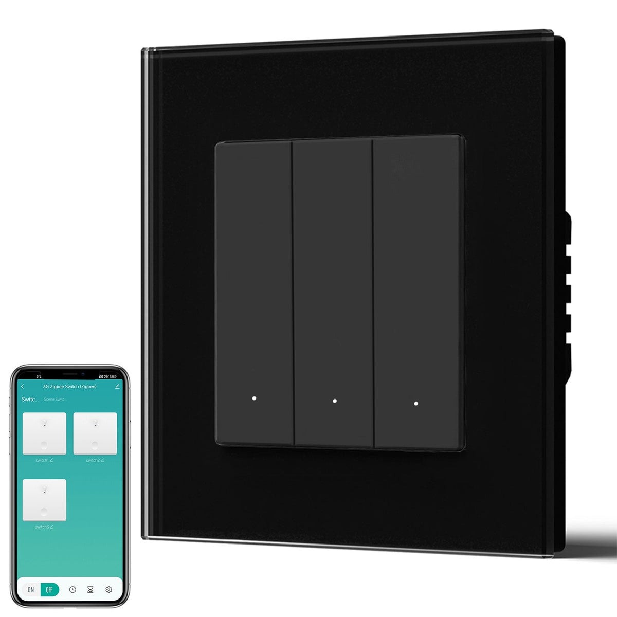 BSEED Smart Zigbee Light Switch (With Neutral) Hub required Switch work with tuya Alexa Light Switches Bseedswitch Black Glass 3 Gang