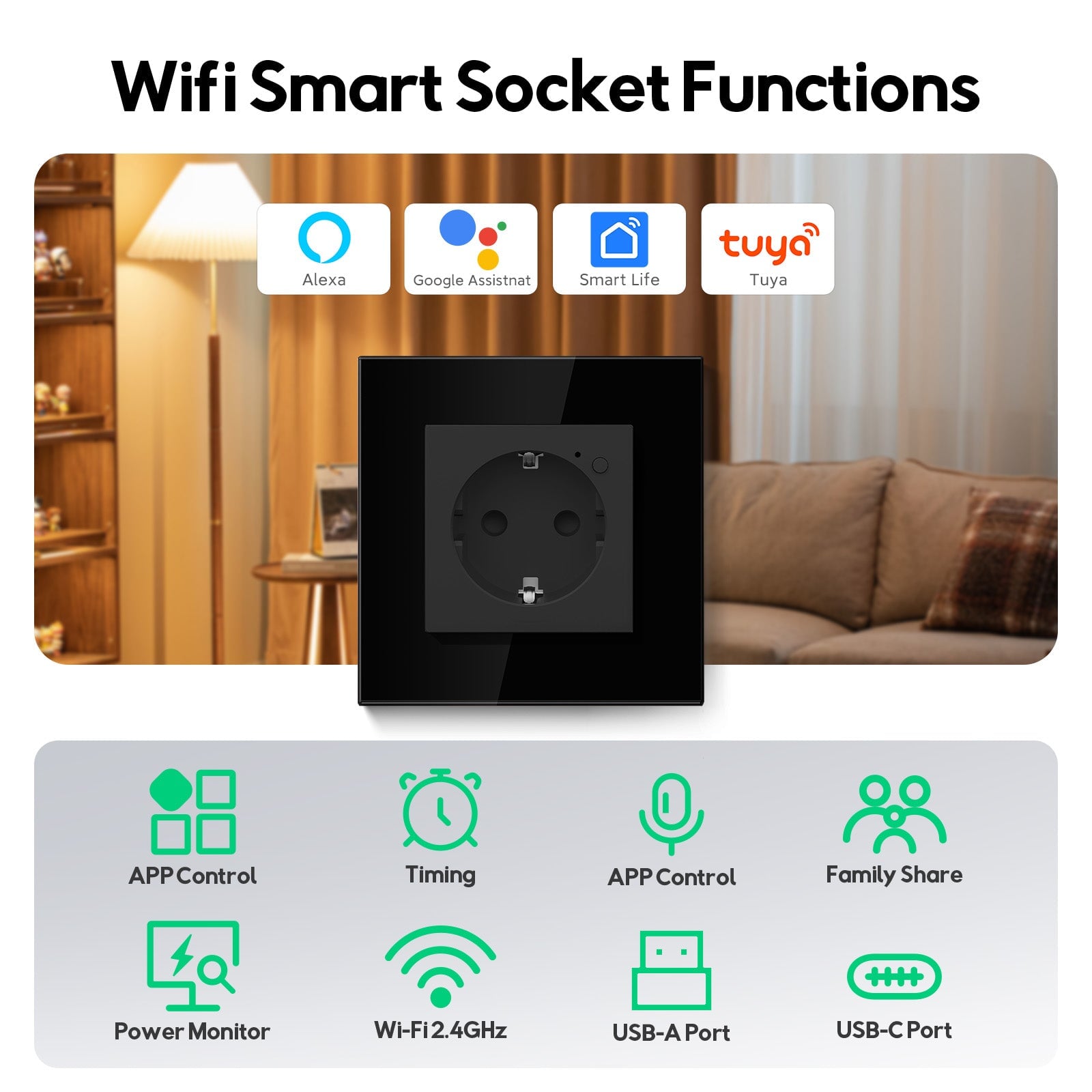 BSEED Wifi Eu Standards Socket Work with Alexa Google Assitant socket Bseedswitch 