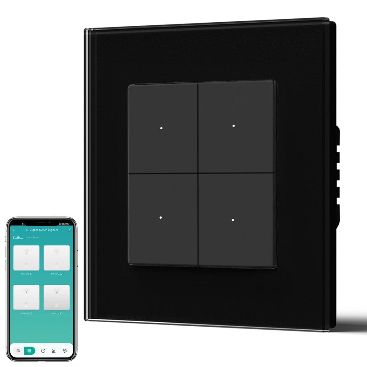 BSEED Smart Zigbee Light Switch (With Neutral) Hub required Switch work with tuya Alexa Light Switches Bseedswitch Black Glass 4 Gang