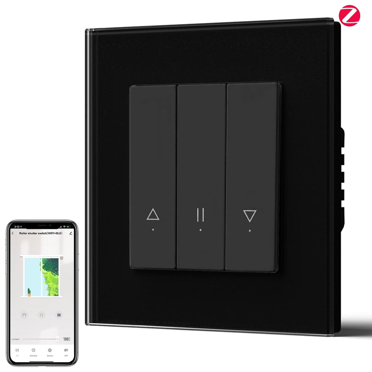 Bseed Echo Smart Zigbee Blind Switch Roller Shutter Switch Work with Tuya Alex Google Assistant Shutters Bseedswitch Black Glass 