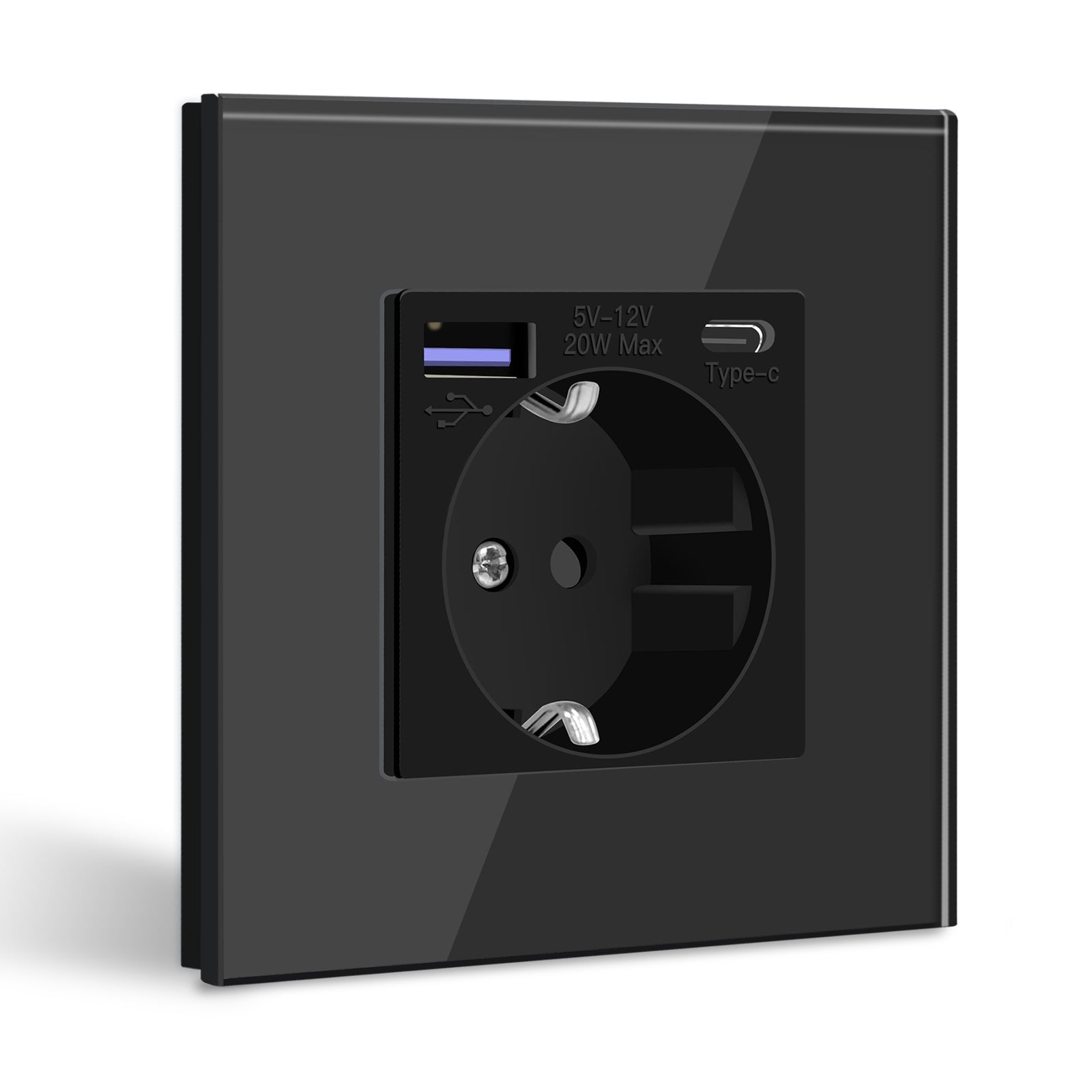 BSEED EU sockets with 20W PD Fast Charge Type-C Interface Outlet Wall Socket Power Outlets & Sockets Bseedswitch Black Glass Panel Single