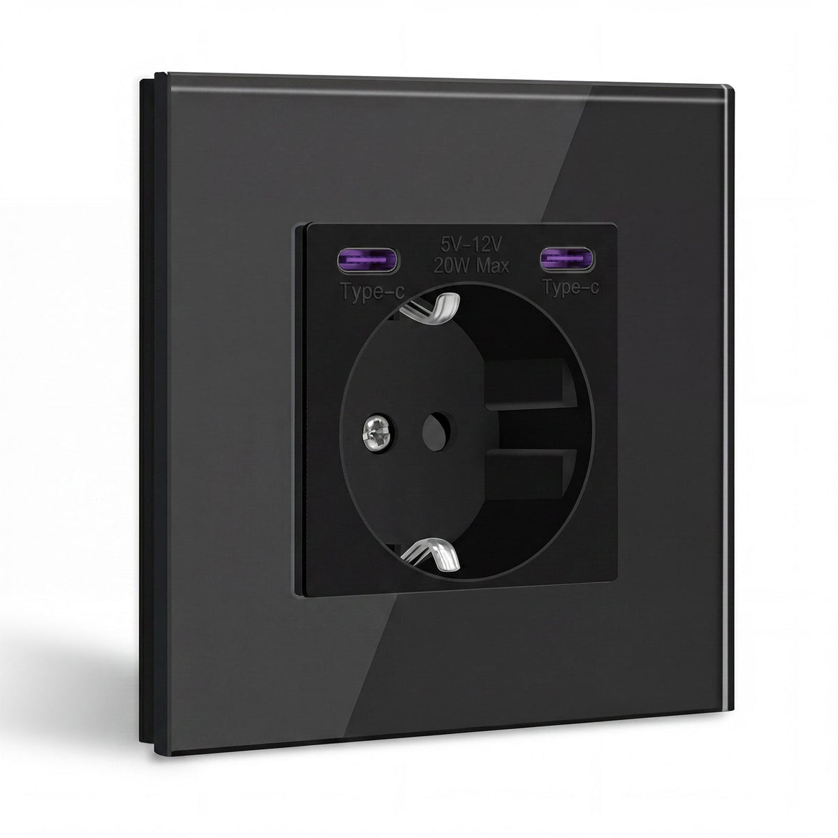 BSEED EU sockets with 20W Double Type-C Interface Outlet Wall Socket Plastic Panel Power Outlets & Sockets Bseedswitch Black Glass Single