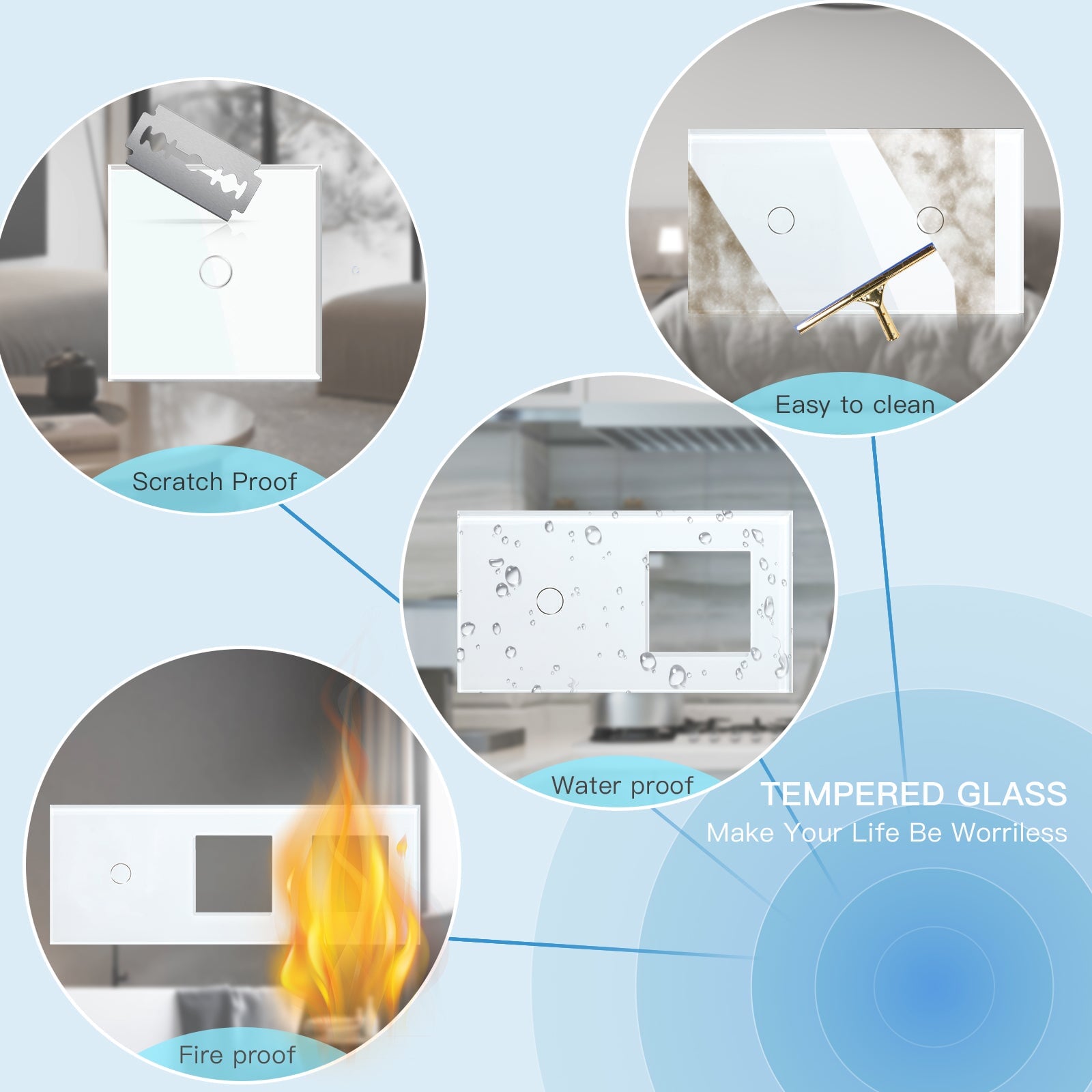 BSEED Crystal Glass Switch Panel Customizable Wall Switch Cover with Personalized Icon Options Bseedswitch 