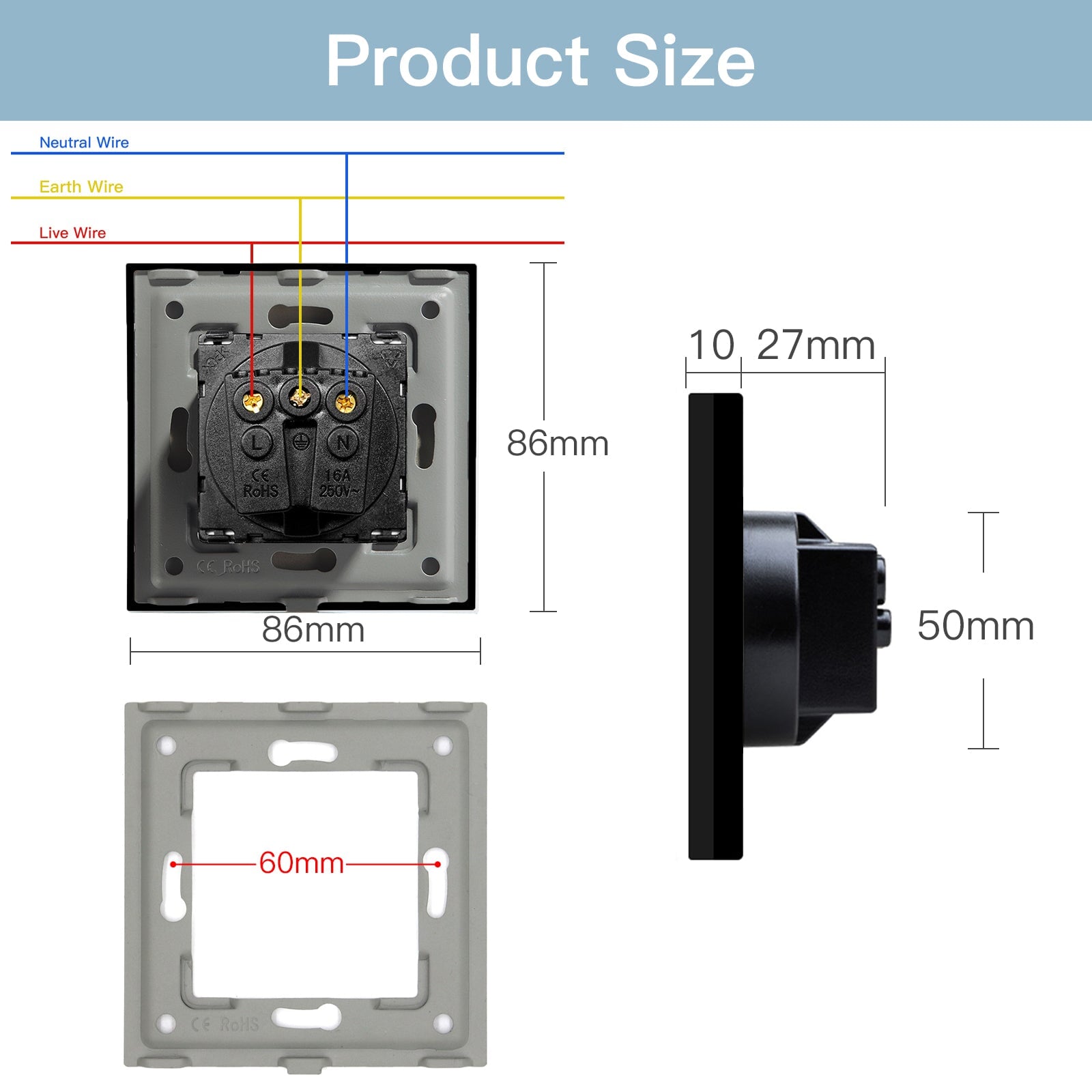 BSEED EU Wall Sockets Power Outlets Glass Panel 16A Power Outlets & Sockets Bseedswitch 
