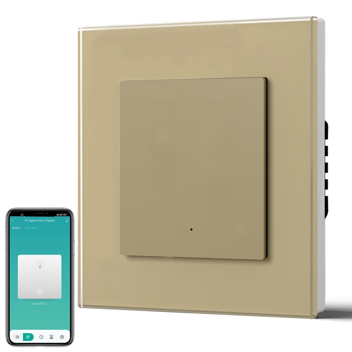 BSEED Smart Zigbee Light Switch (With Neutral) Hub required Switch work with tuya Alexa Light Switches Bseedswitch Gold Glass 1 Gang