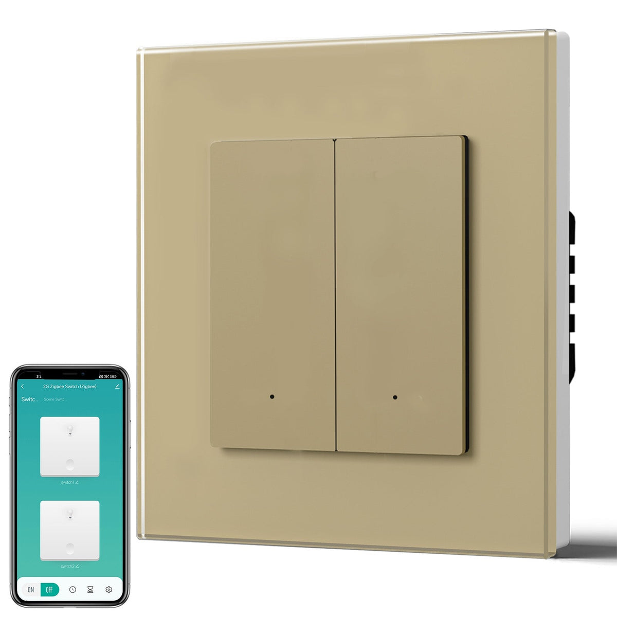 BSEED Smart Zigbee Light Switch (With Neutral) Hub required Switch work with tuya Alexa Light Switches Bseedswitch Gold Glass 2 Gang