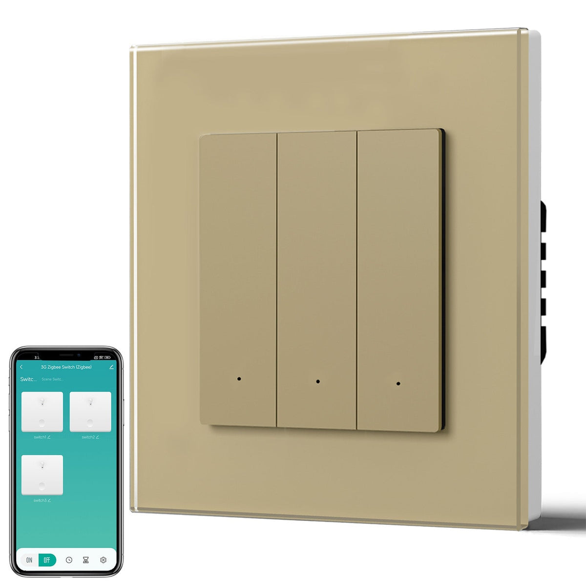 BSEED Smart Zigbee Light Switch (With Neutral) Hub required Switch work with tuya Alexa Light Switches Bseedswitch Gold Glass 3 Gang