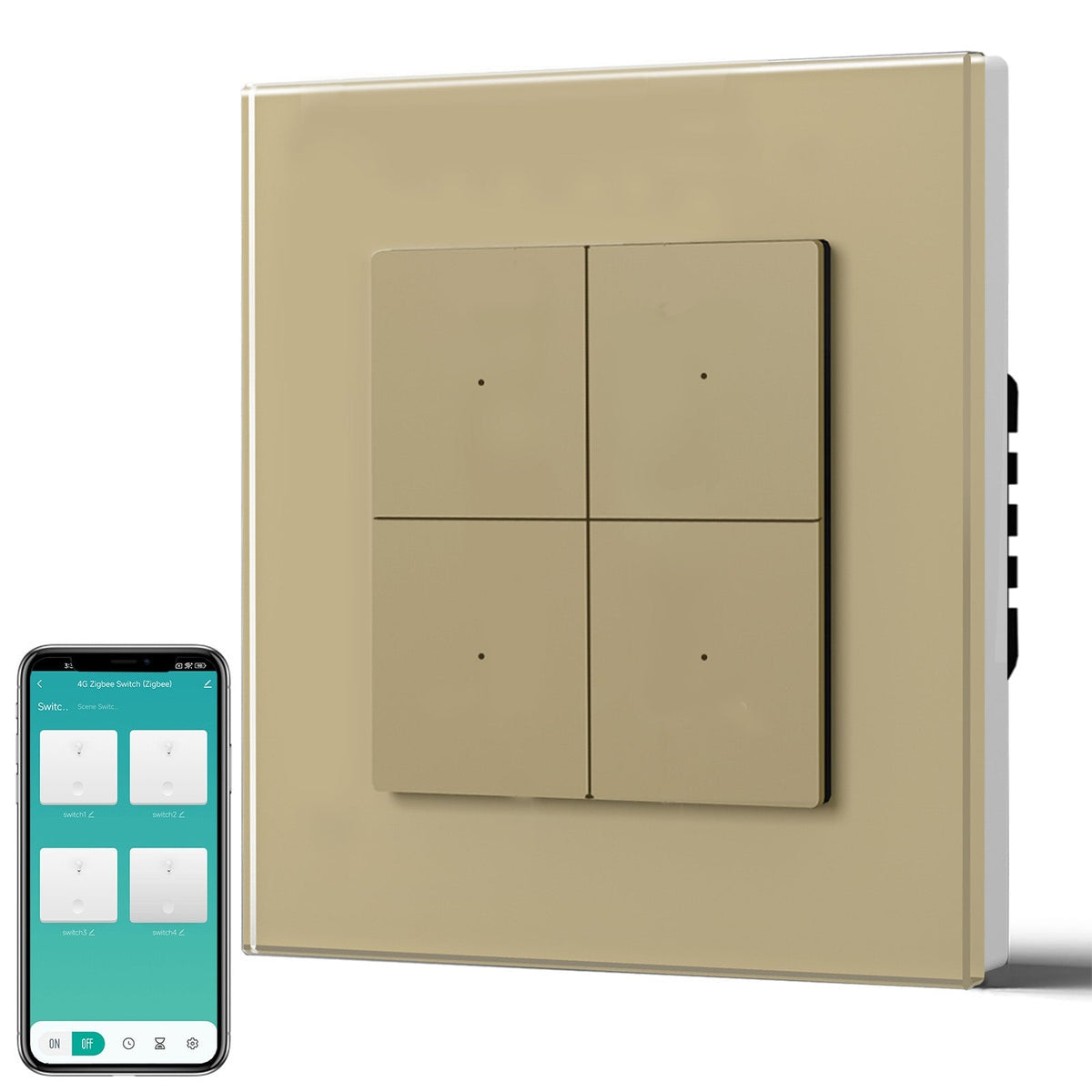 BSEED Smart Zigbee Light Switch (With Neutral) Hub required Switch work with tuya Alexa Light Switches Bseedswitch Gold Glass 4 Gang
