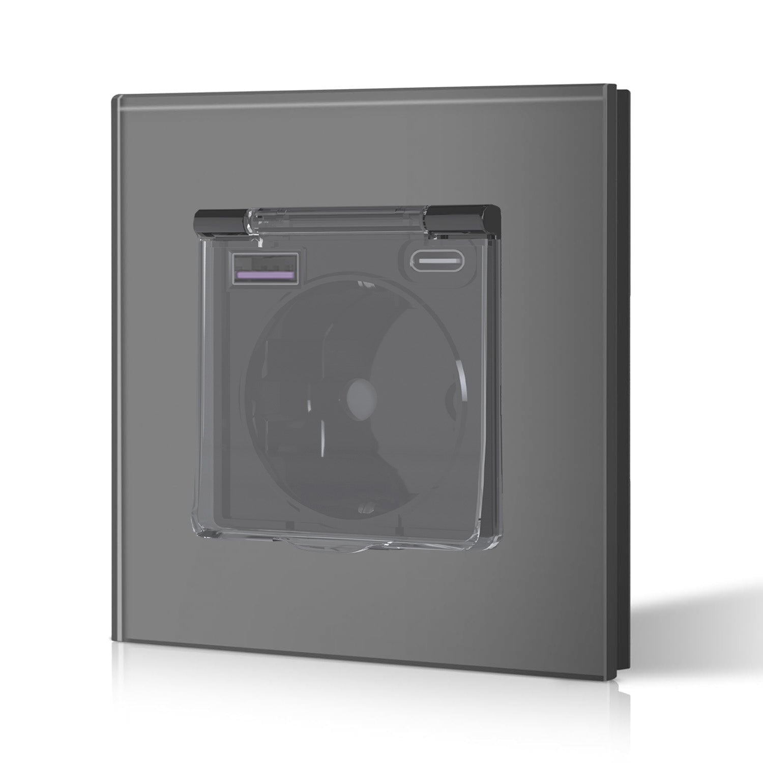 Eu Wall socket with USB Type-C changing plug with Cover Glass Panel 20W Fast Charging Power Outlets & Sockets Bseedswitch Grey Single 