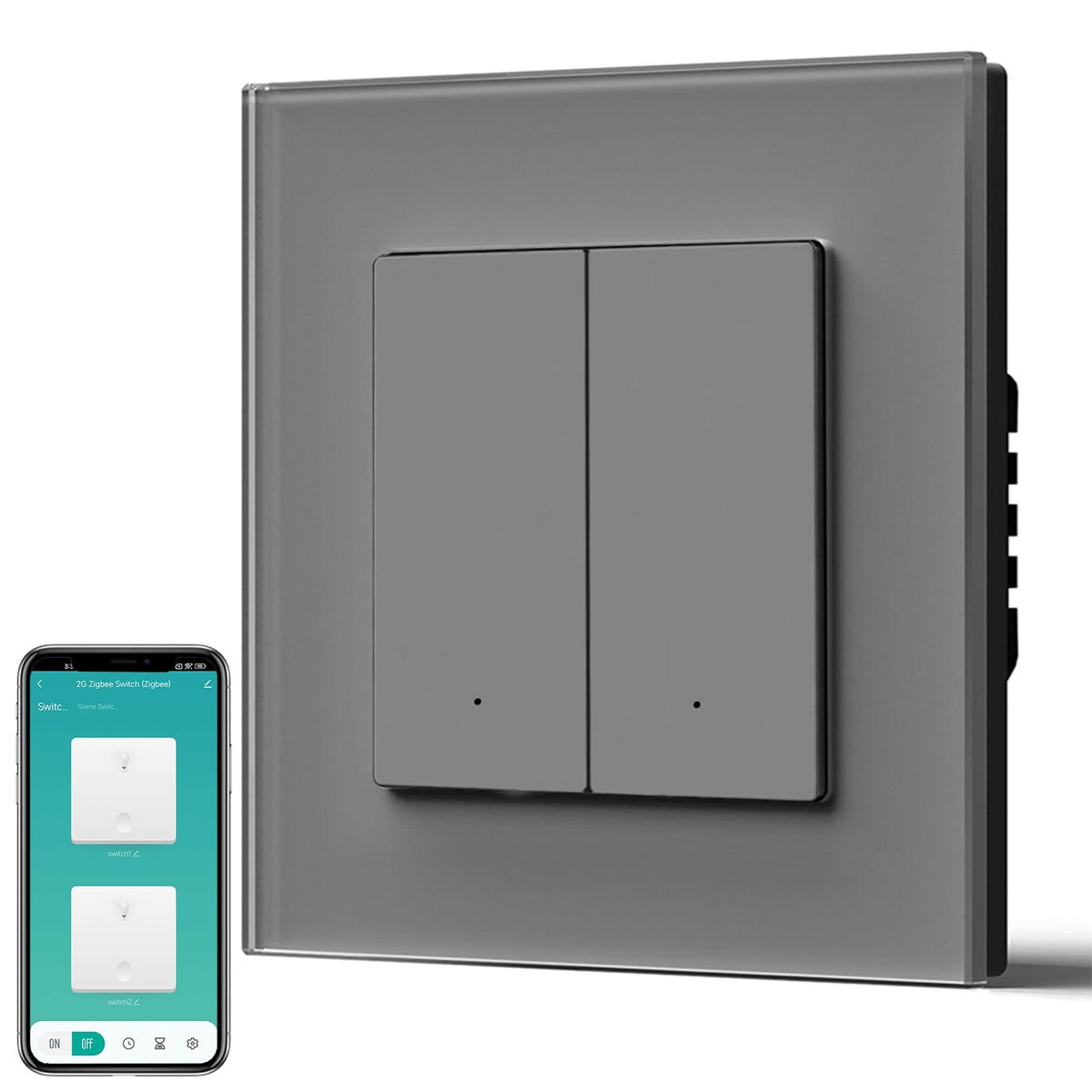 BSEED Smart Zigbee Light Switch (With Neutral) Hub required Switch work with tuya Alexa Light Switches Bseedswitch Grey Glass 2 Gang