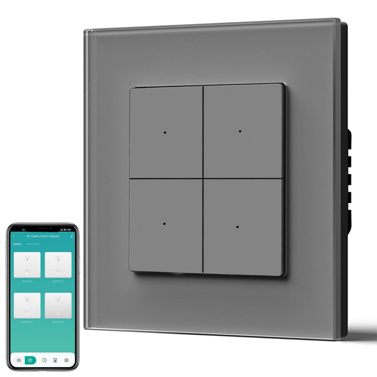 BSEED Smart Zigbee Light Switch (With Neutral) Hub required Switch work with tuya Alexa Light Switches Bseedswitch Grey Glass 4 Gang