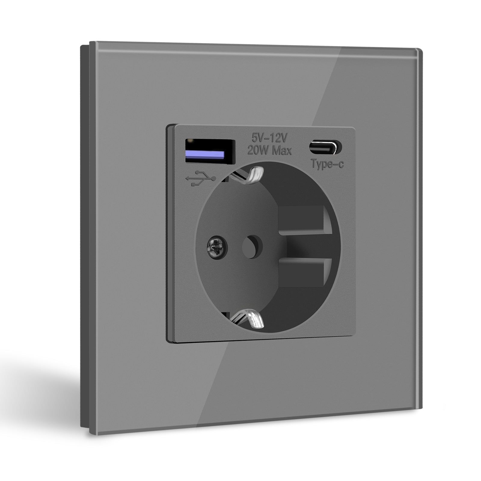 BSEED EU sockets with 20W PD Fast Charge Type-C Interface Outlet Wall Socket Power Outlets & Sockets Bseedswitch Grey Glass Panel Single