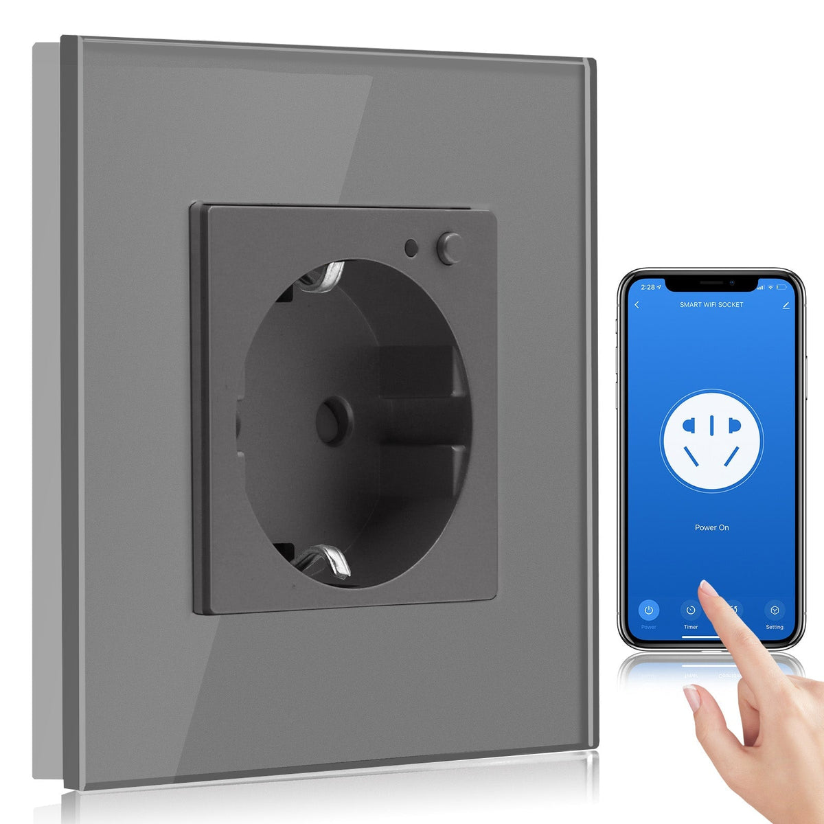 BSEED Wifi EU Wall Sockets Single Power Outlets Kids Protection Power Outlets & Sockets Bseedswitch grey Single Glass
