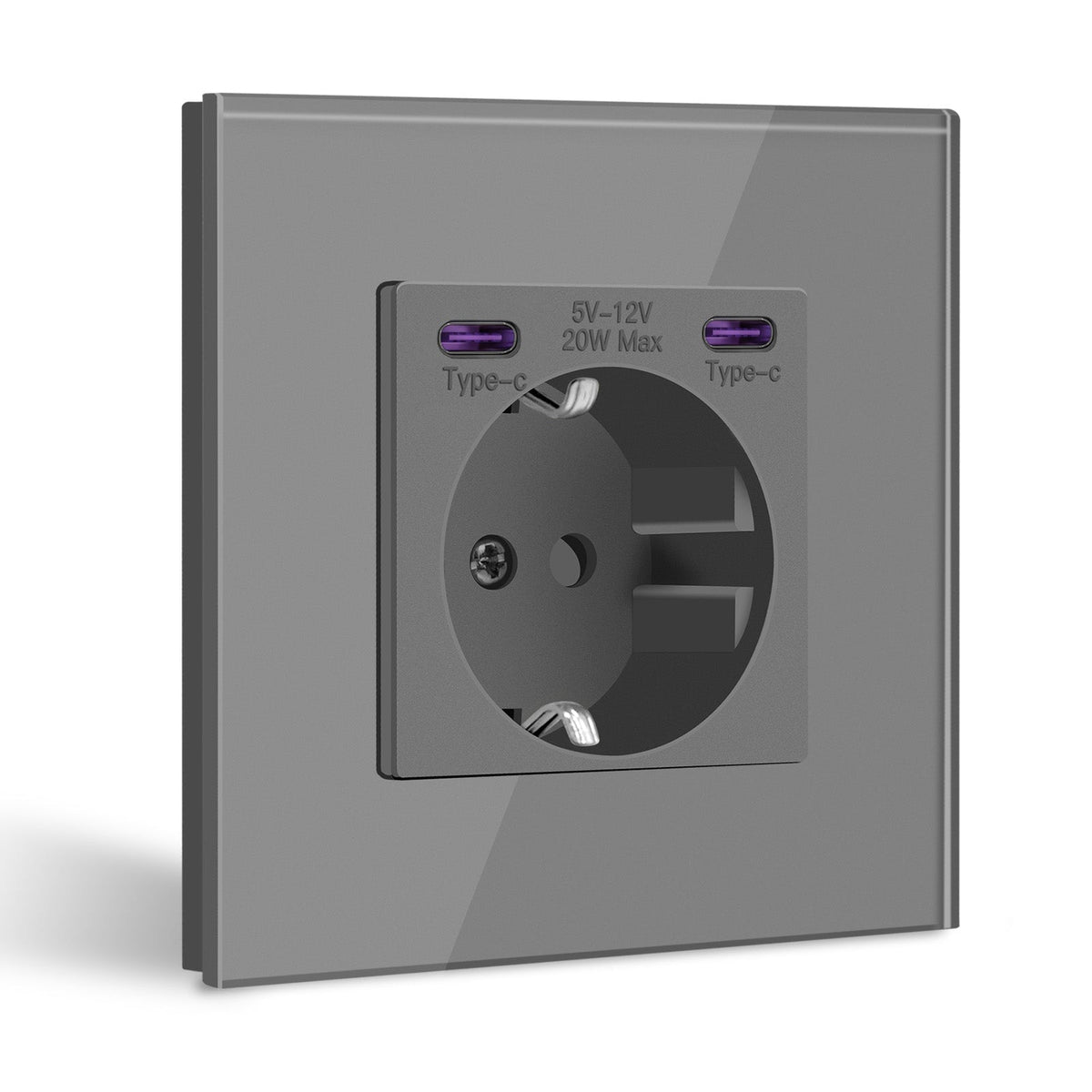 BSEED EU sockets with 20W Double Type-C Interface Outlet Wall Socket Plastic Panel Power Outlets & Sockets Bseedswitch Grey Glass Single