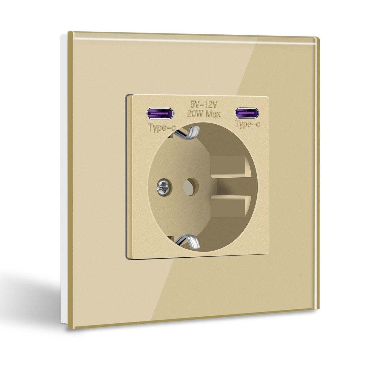 BSEED EU sockets with 20W Double Type-C Interface Outlet Wall Socket Plastic Panel Power Outlets & Sockets Bseedswitch Gold Glass Single