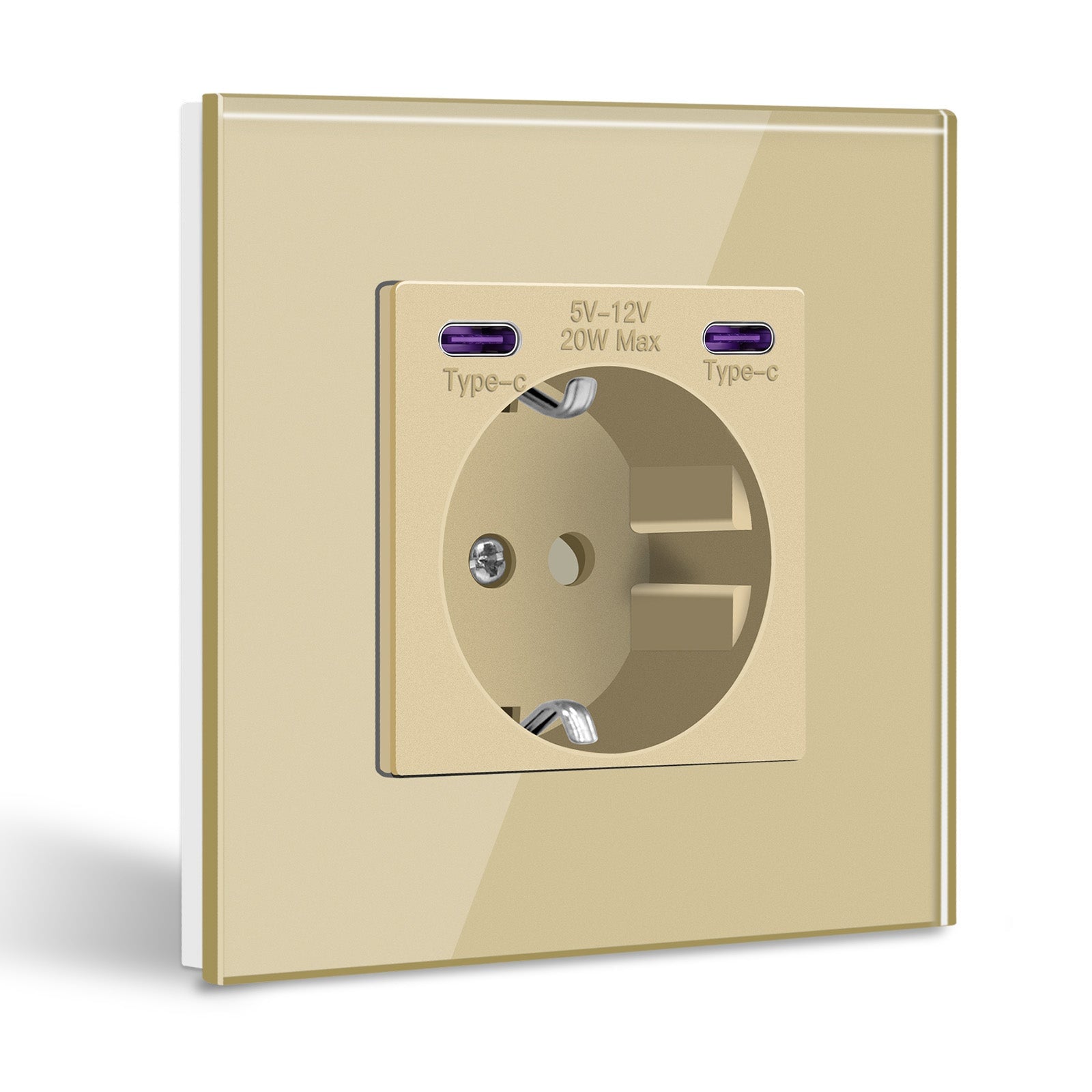 Prise murale BSEED UE avec double interface Type-C 20W, panneau en verre doré simple, prises et interrupteurs BSEEDswitch