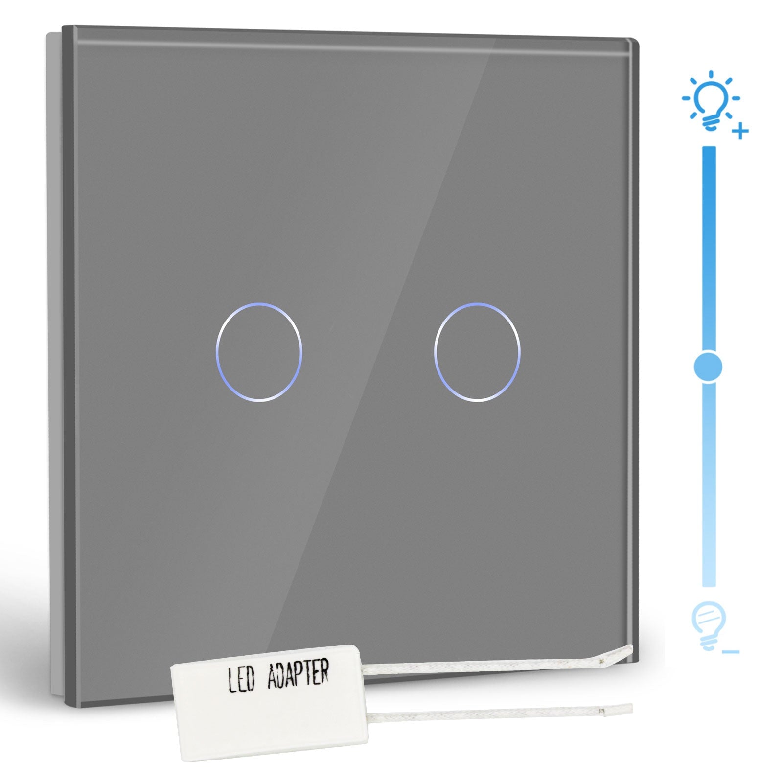 Bseed EU Standard Touch LED Dimmer 2Gang 1 Way With Crystal Glass Panel Light Switches Bseedswitch Grey 