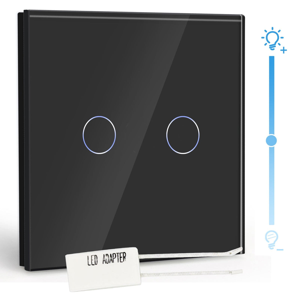 Bseed EU Standard Touch LED Dimmer 2Gang 1 Way With Crystal Glass Panel Light Switches Bseedswitch Black 