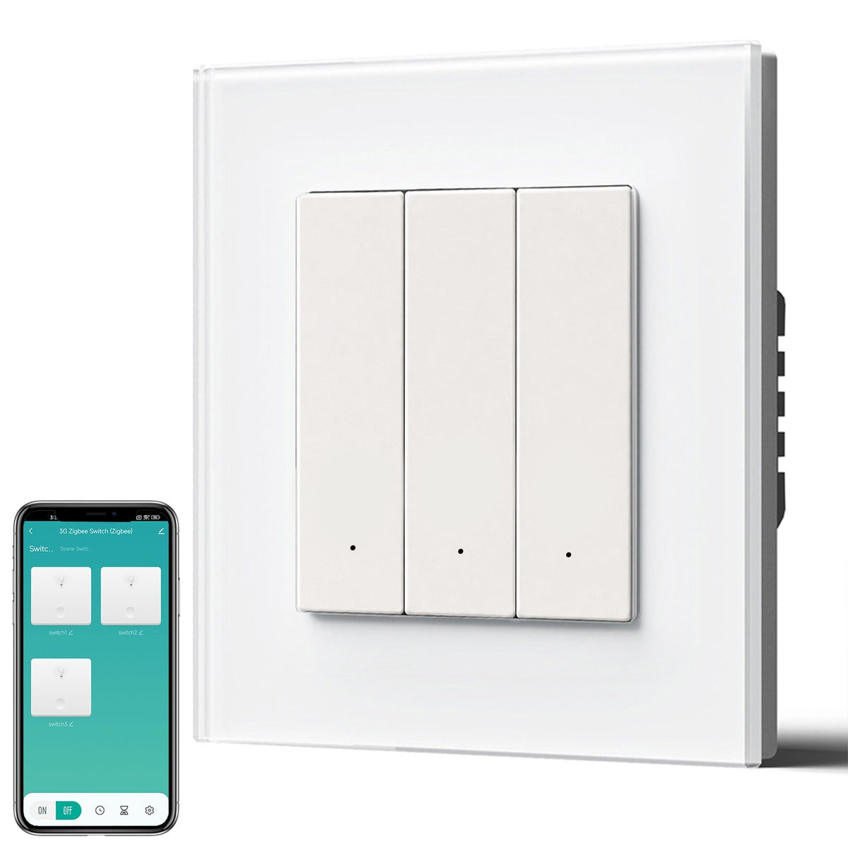 BSEED Smart Zigbee Light Switch (With Neutral) Hub required Switch work with tuya Alexa Light Switches Bseedswitch White Glass 3 Gang