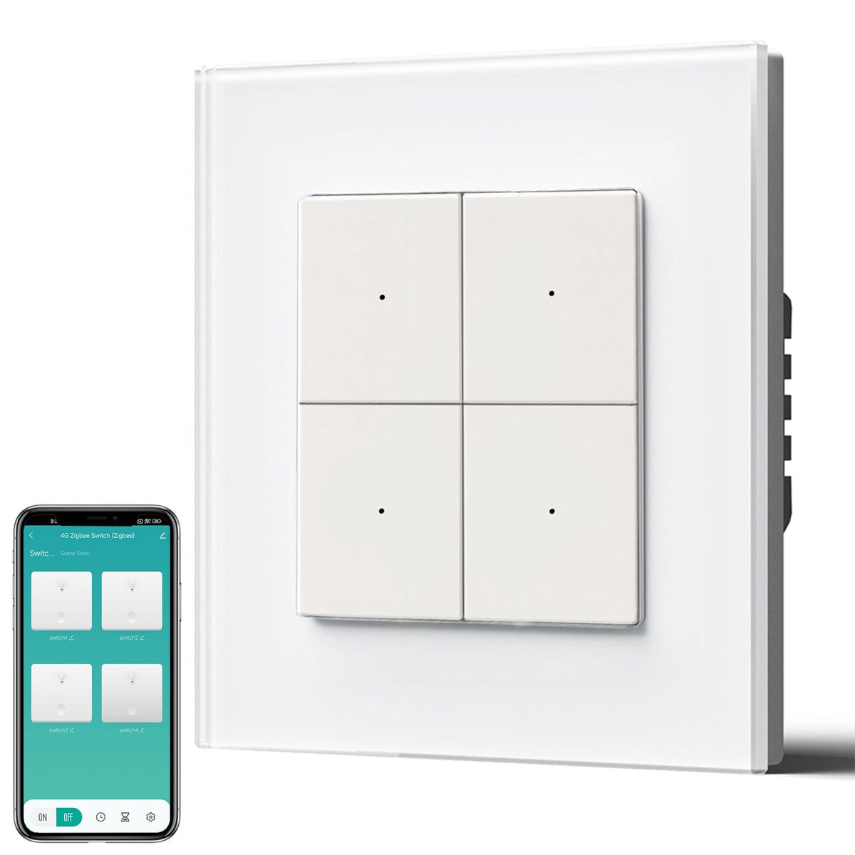 BSEED Smart Zigbee Light Switch (With Neutral) Hub required Switch work with tuya Alexa Light Switches Bseedswitch White Glass 4 Gang