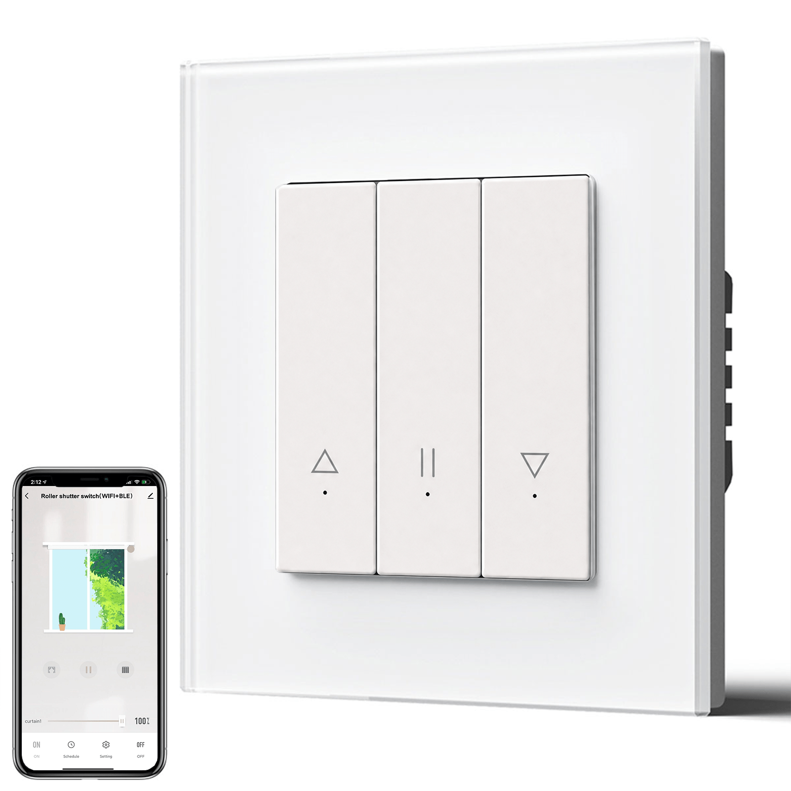 Bseed Echo Smart Wifi Roller Shutter Switch Work with Tuya Alex Google Assistant Blind Switch Home Automation Kits Bseedswitch White Glass 