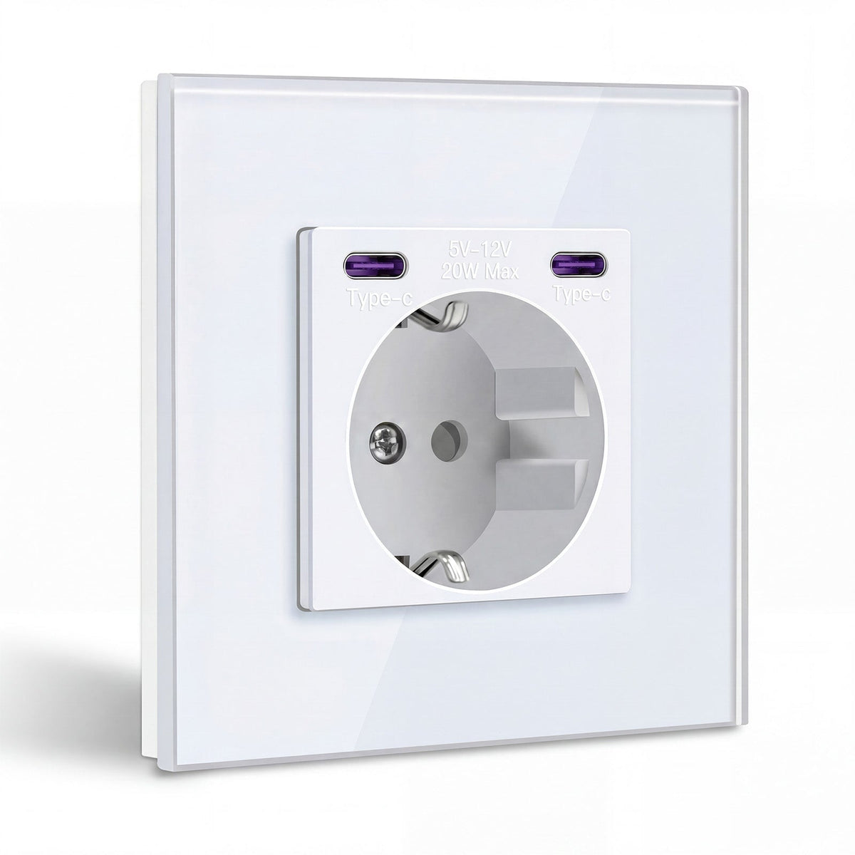 BSEED EU sockets with 20W Double Type-C Interface Outlet Wall Socket Plastic Panel Power Outlets & Sockets Bseedswitch White Glass Single
