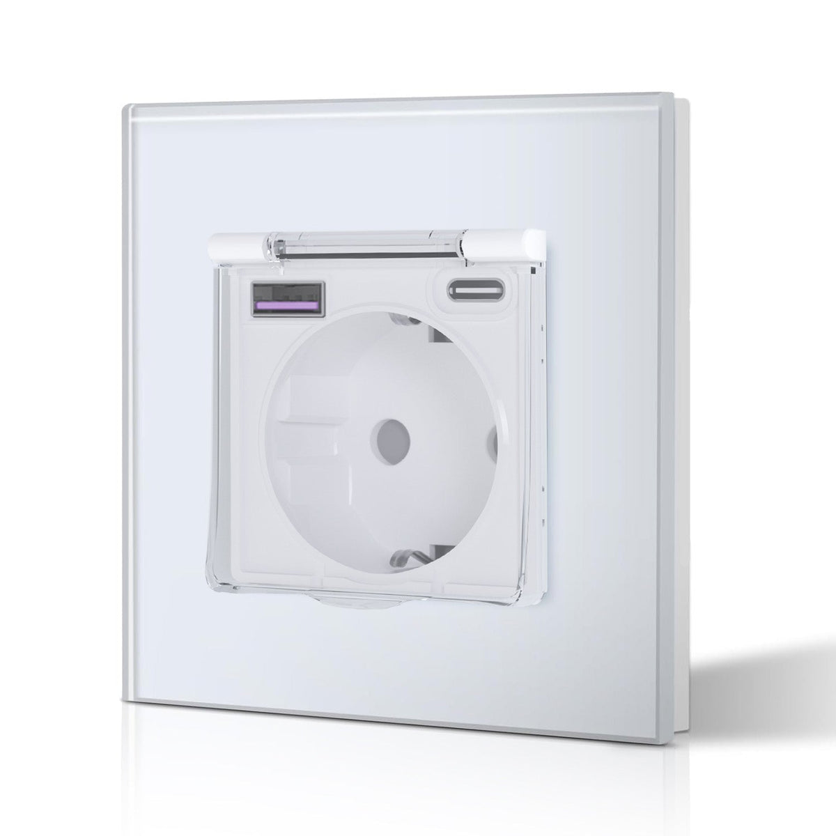 Eu Wall socket with USB Type-C changing plug with Cover Glass Panel 20W Fast Charging Power Outlets & Sockets Bseedswitch White Single 