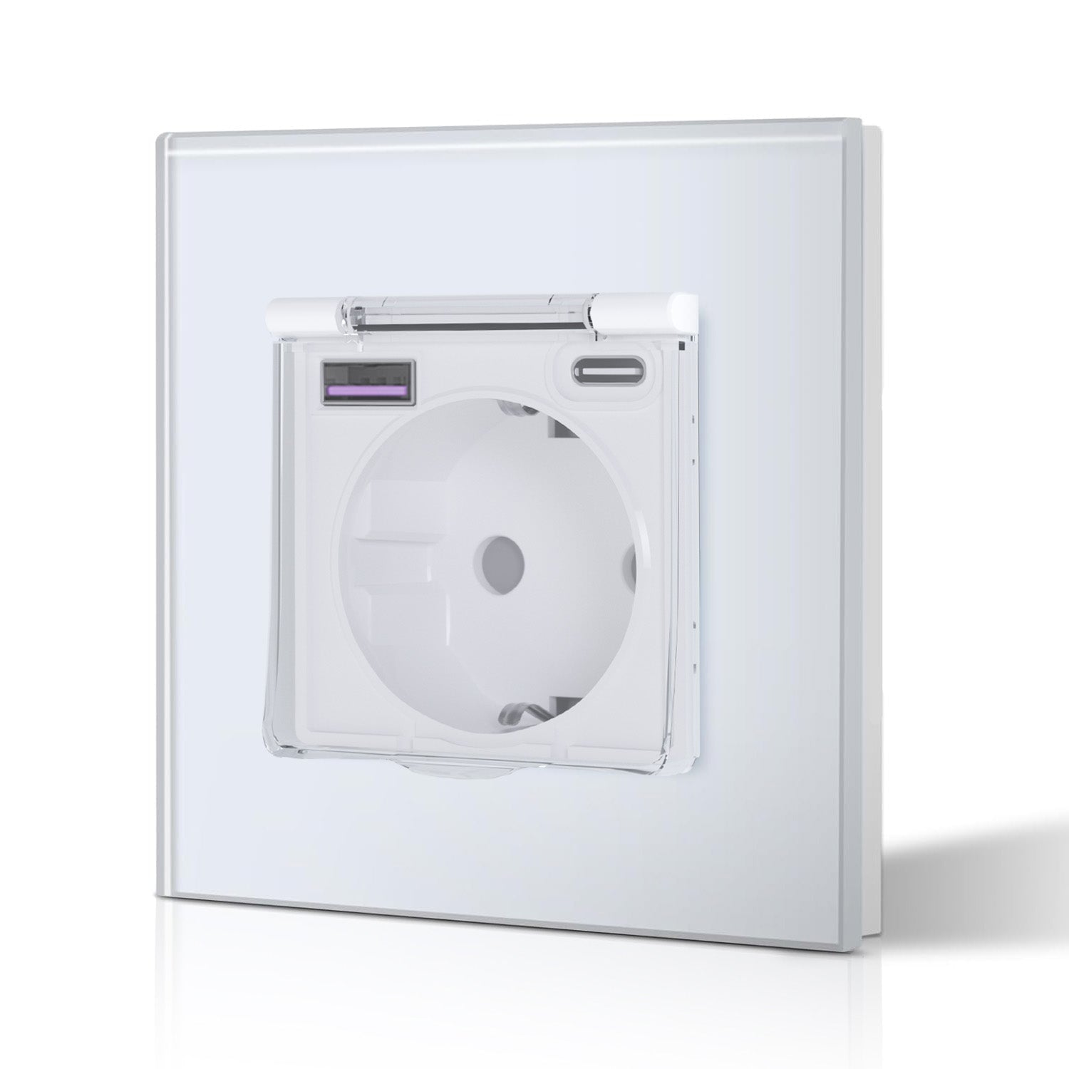Eu Wall socket with USB Type-C changing plug with Cover Glass Panel 20W Fast Charging Power Outlets & Sockets Bseedswitch White Single 